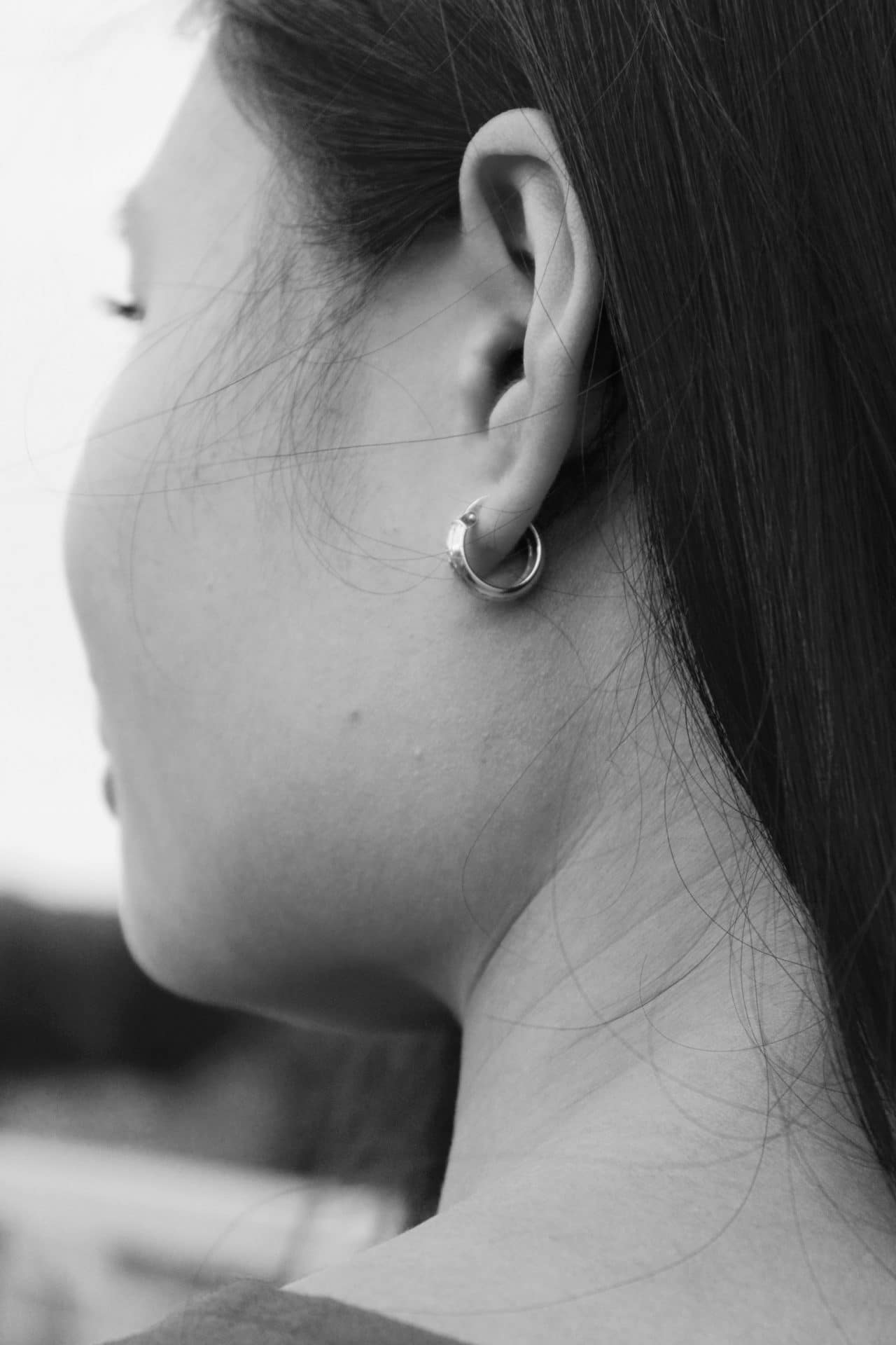 Close-up of a woman's earlobe