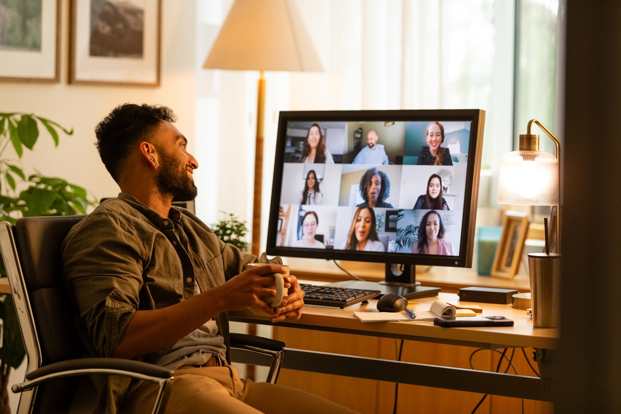 Man on Video Call, Casual Meeting, Group Discussion